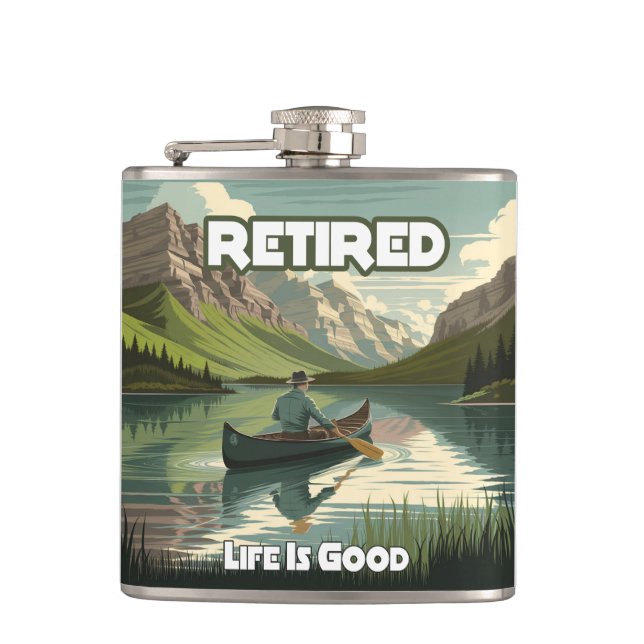 Retired Life Is Good Canoe Hip Flask (Front)