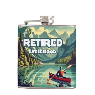 Retired Life Is Good Red Canoe Hip Flask