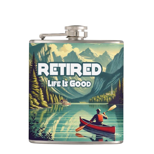 Retired Life Is Good Red Canoe Hip Flask (Front)