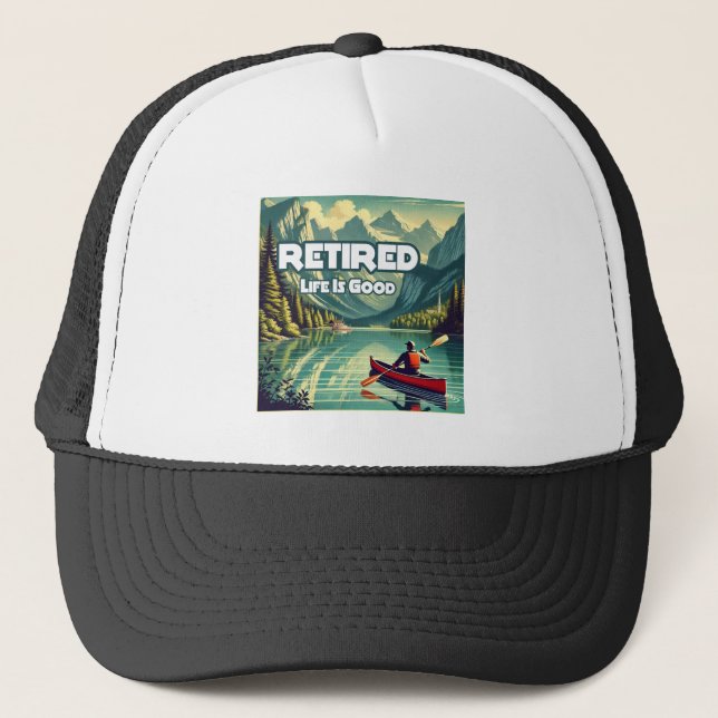 Retired Life Is Good Red Canoe Trucker Hat (Front)