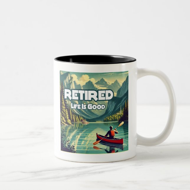 Retired Life Is Good Red Canoe Two-Tone Coffee Mug (Right)
