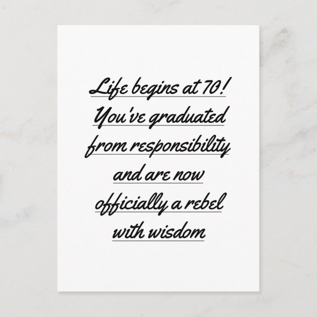 Retired Life Starts at 70, 70th birthday Postcard (Front)