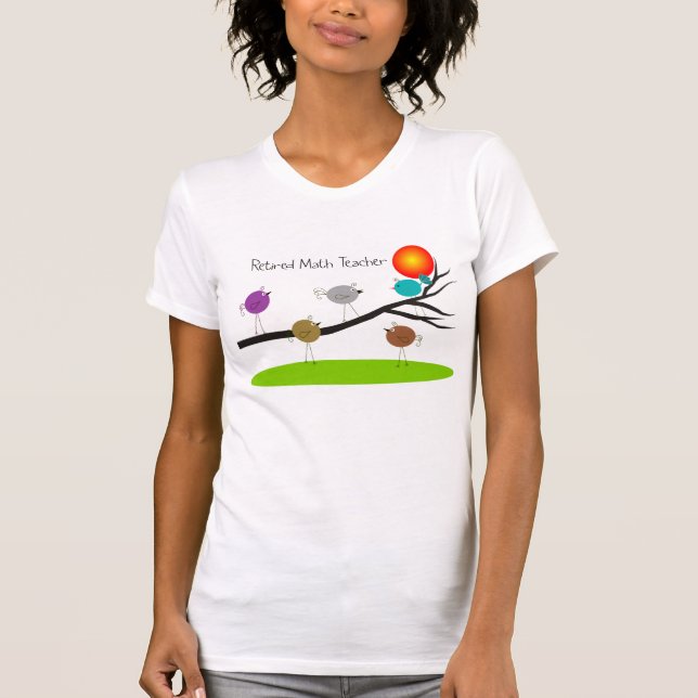 Retired Math Teacher Retro Birds T-Shirts (Front)