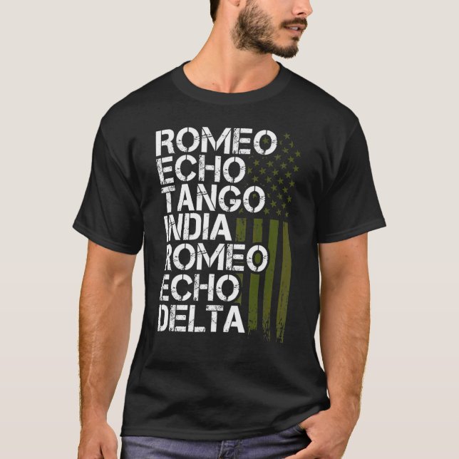 Retired Military Men Women Phonetic Alphabet Retir T-Shirt (Front)