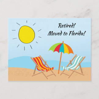 Retired Moved to Florida Beach Scene New Address Announcement Postcard