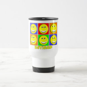 "RETIRED" Multi Smileys Design Travel Mug