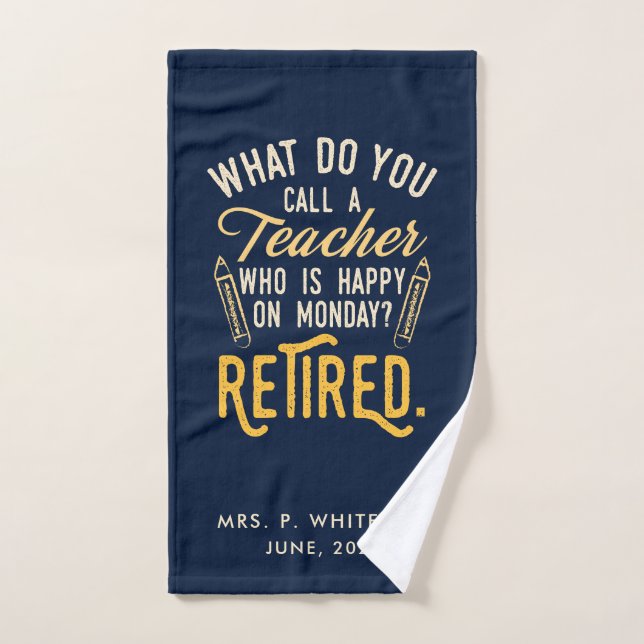 Retired Music School Teacher Retirement Navy Blue Hand Towel (Hand Towel)