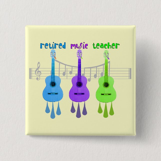 Retired Music Teacher 3 Guitars Design 2 Inch Square Button (Front)