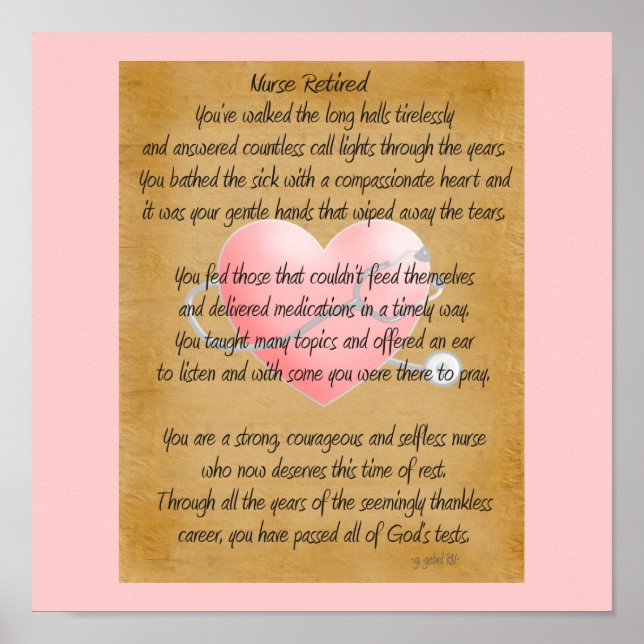 Retired Nurse Poem Art Poster -by gailg,RN (Front)