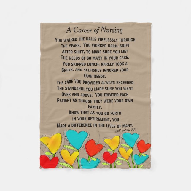 Retired Nurse Poem Fleece Blanket Brown (Front)