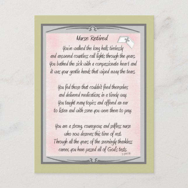Retired Nurse Poem gifts by ~~Gail Gabel, RN Postcard (Front)