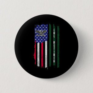 Retired O6 Colonel Col Rank American Flag Veterans 2 Inch Round Button