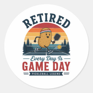 Retired Pickleball Legend Funny Potato Player Vint Classic Round Sticker