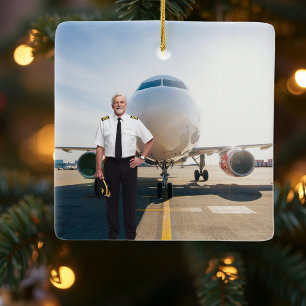 Retired Pilot Airplane Nato Letters Custom Photo Ceramic Ornament