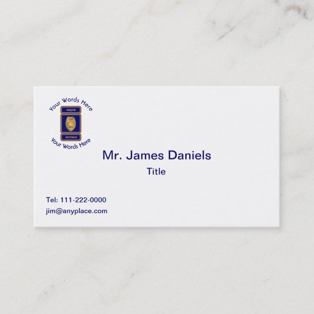 Retired Police Major Custom Shield Business Card (Front)