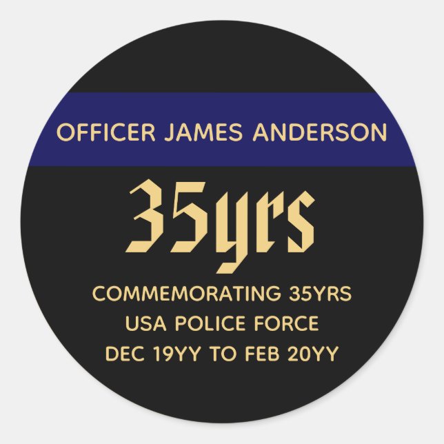 Retired Police Officer Thin Blue Line Personalized Classic Round Sticker (Front)