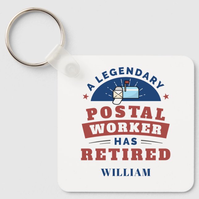 Retired Post Office Worker Typography Personalized Keychain (Front)
