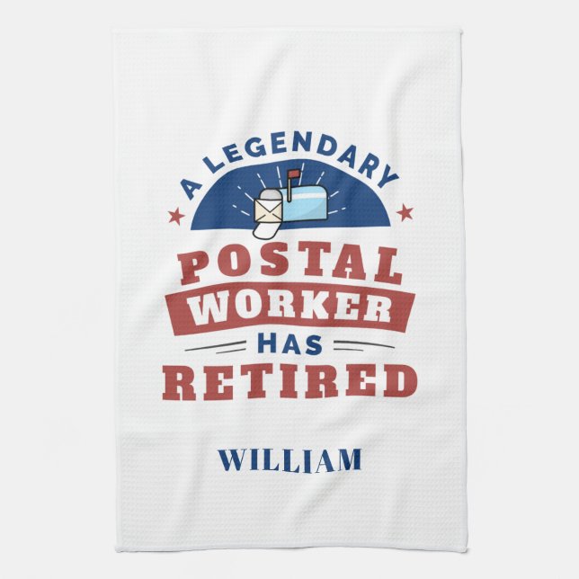 Retired Post Office Worker Typography Personalized Kitchen Towel (Vertical)