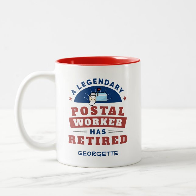 Retired Postal Worker Gag Retiring Personalized Two-Tone Coffee Mug (Left)