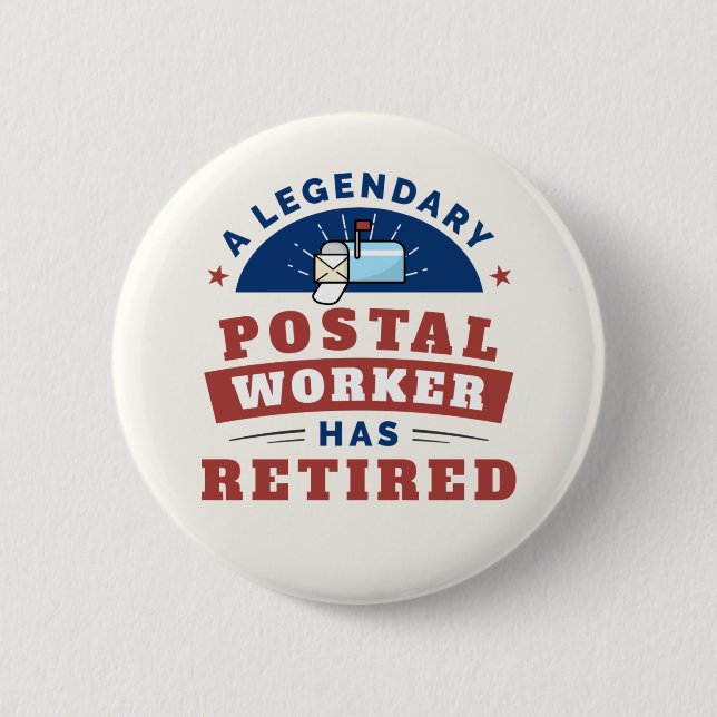 Retired Postal Worker Mailman Retirement Keepsake 2 Inch Round Button (Front)