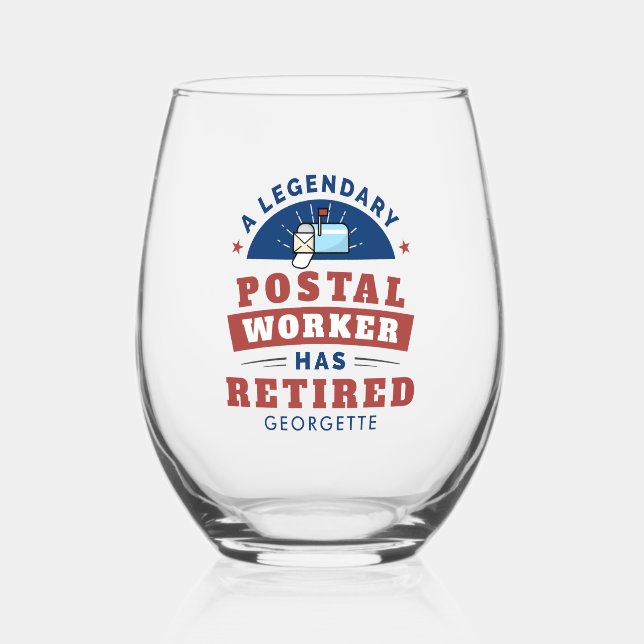 Retired Postal Worker Mailman Retirement Keepsake Stemless Wine Glass (Front)