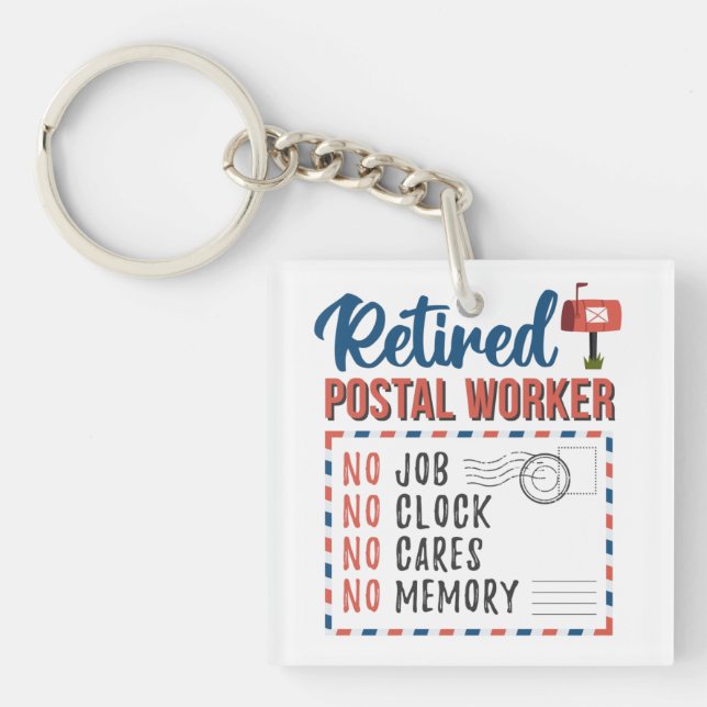 Retired Postal Worker Mailman Retirement Keychain (Front)