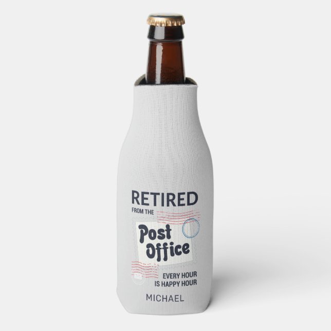 Retired Postal Worker Mailman Retirement Party Bottle Cooler (Bottle Front)