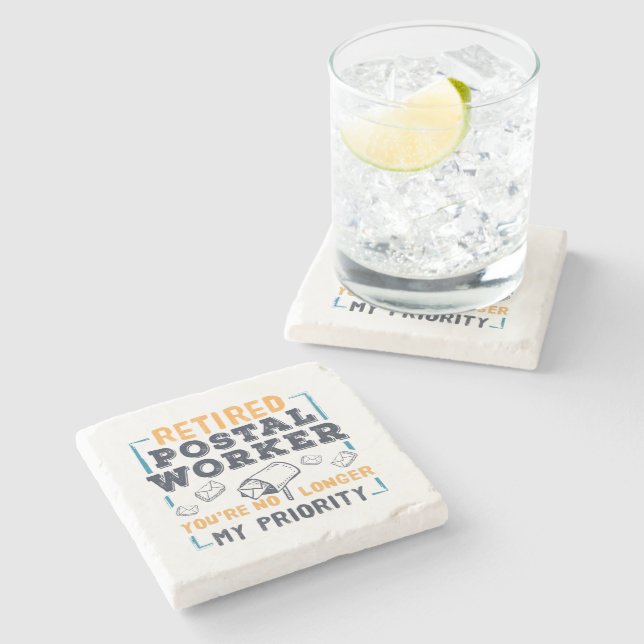 Retired Postal Worker Mailman Retirement Priority Stone Coaster (Side)