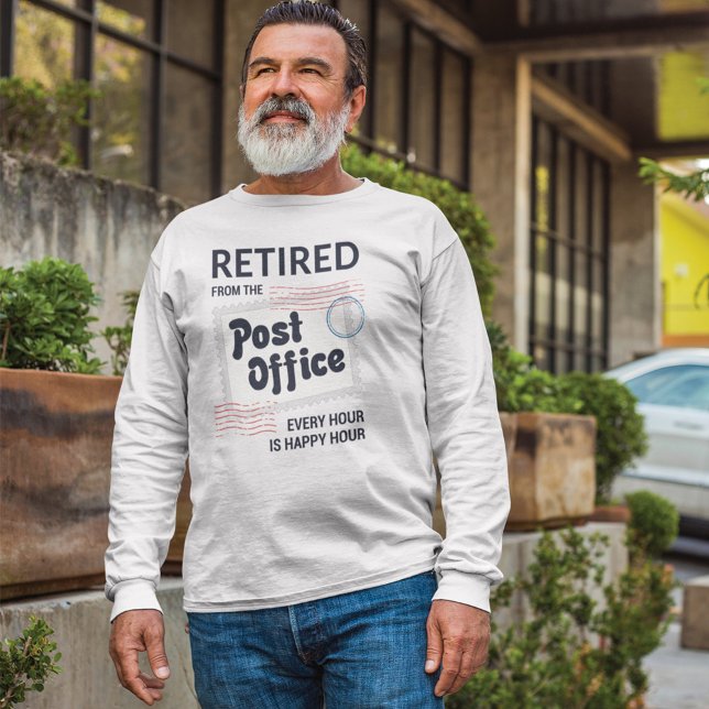 Retired Postal Worker Retirement Mailman Funny T-Shirt (Retired Postal Worker Happy Hour Every Hour Mens T-Shirt)