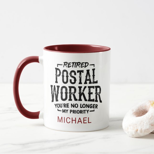 Retired Postal Worker Retirement Personalized Mug (With Donut)