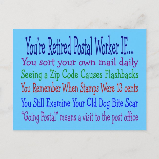 Retired Postal Worker Sayings T-Shirts & Gifts Postcard (Front)