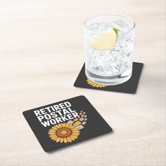 Retired Postal Worker Square Paper Coaster (Insitu)