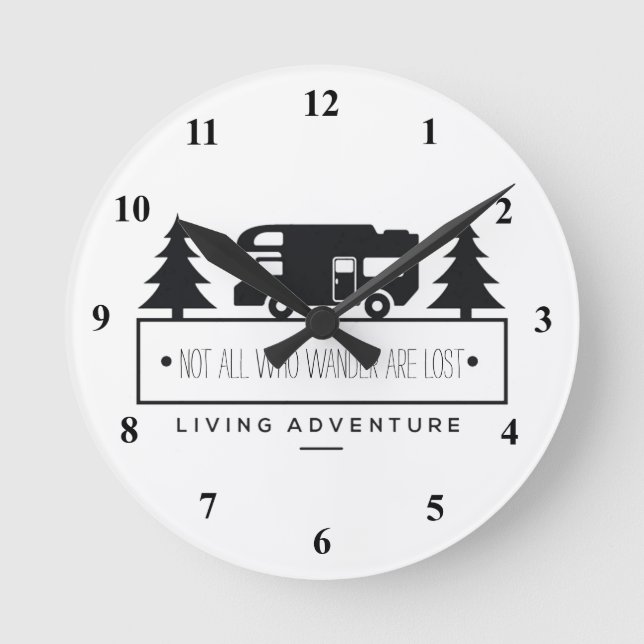 Retired RV Camping | Travel Quote Wanderlust Round Clock (Front)