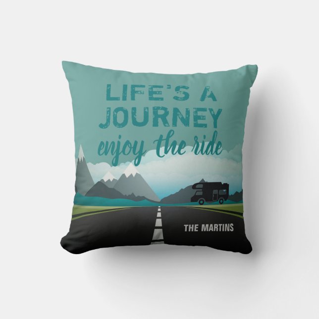 Retired RV Travel Quote | Personalized Teal Throw Pillow (Front)
