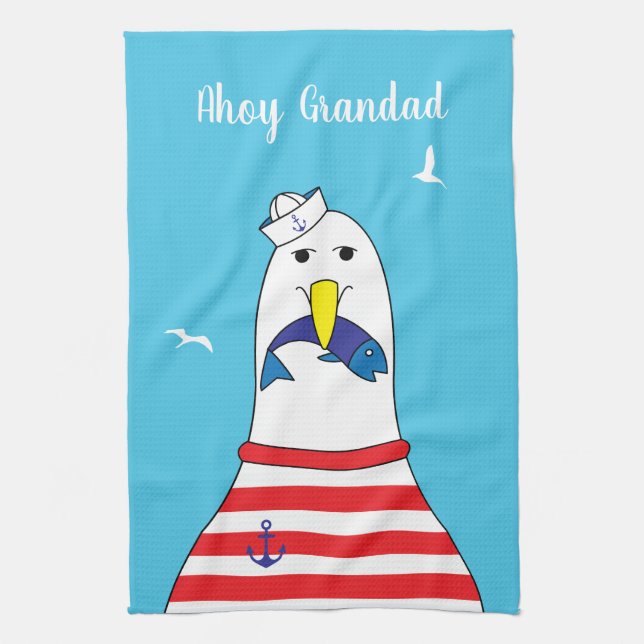 Retired Sailor Ex Mariner Seagull Character Kitchen Towel (Vertical)