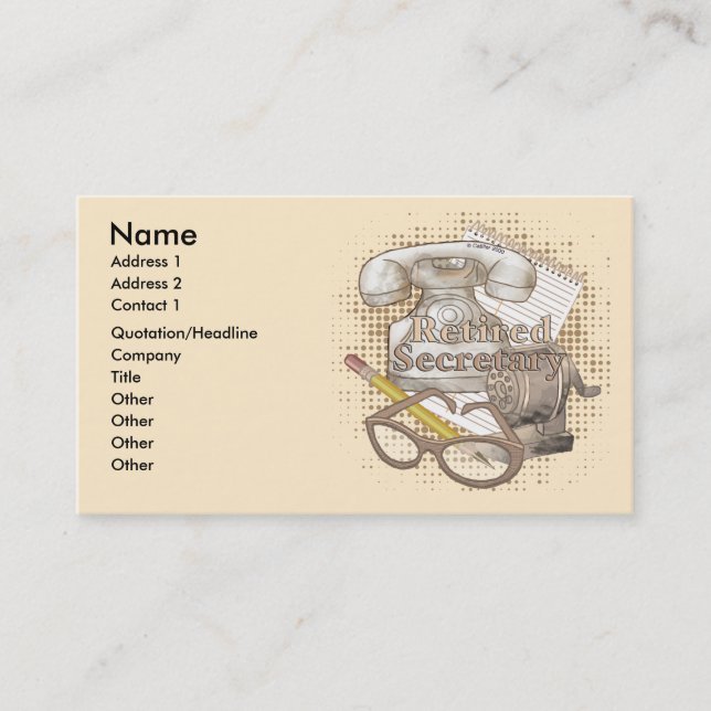 Retired Secretary  Business Card (Front)