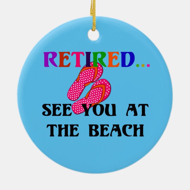 Retired - See You at the Beach, Pink Flip Flops Ceramic Ornament (Back)