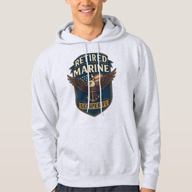 Retired Semper Fi Marine over eagle & flag hoodie (Front)