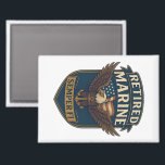 Retired Semper Fi Marine over eagle & flag Magnet<br><div class="desc">Retired Marine TEXT with bald eagle over an american flag and the motto: "Semper Fi" on a rectangular magnet</div>