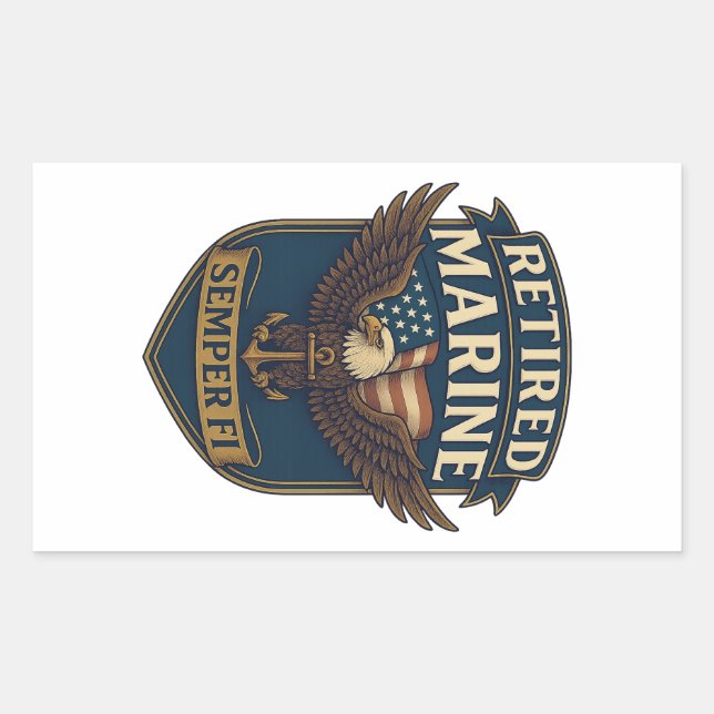 Retired Semper Fi Marine over eagle & flag Sticker (Front)