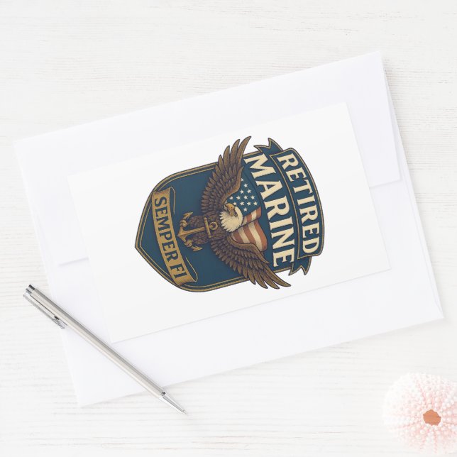 Retired Semper Fi Marine over eagle & flag Sticker (Envelope)