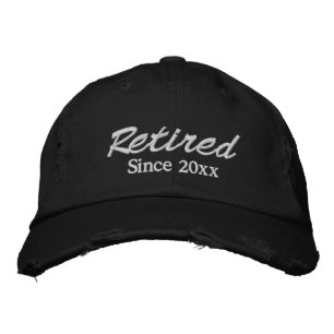Retired since date white black custom script text embroidered hat