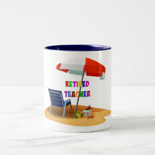 Retired Teacher, Beach Scene (revised) Two-Tone Coffee Mug