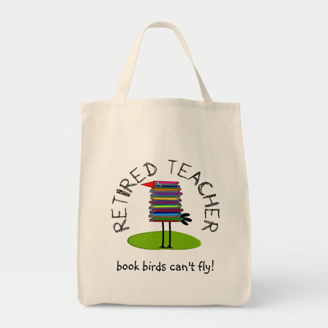Retired Teacher "Book Bird" Gifts Tote Bag (Front)