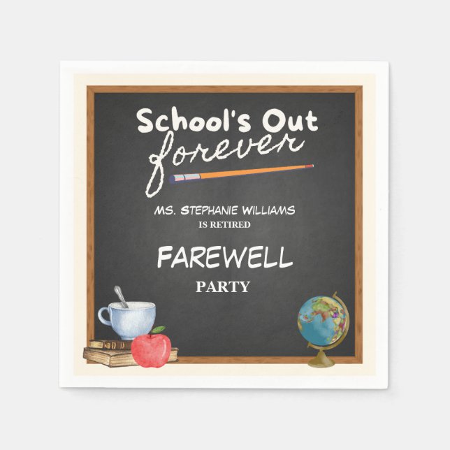 Retired Teacher Chalkboard Farewell Party Napkin (Front)