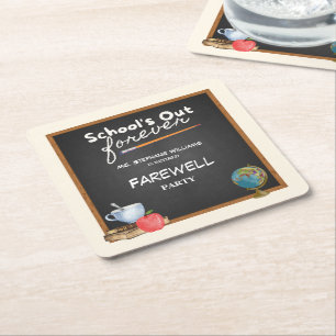 Retired Teacher Chalkboard Farewell Party Square Paper Coaster