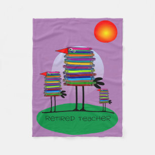 Retired Teacher Fleece Blanket Book Birds Purple