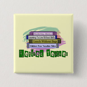 Retired Teacher (Funny Stack of Books Design) 2 Inch Square Button