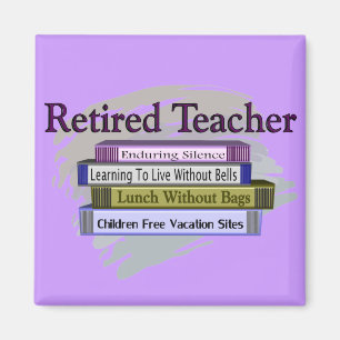 Retired Teacher "Funny Stack of Books" Design Magnet