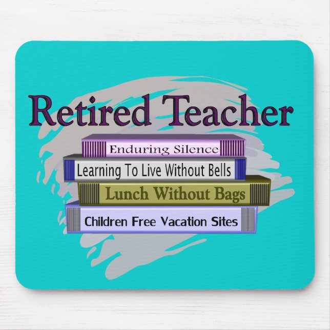 Retired Teacher "Funny Stack of Books" Design Mouse Pad (Front)